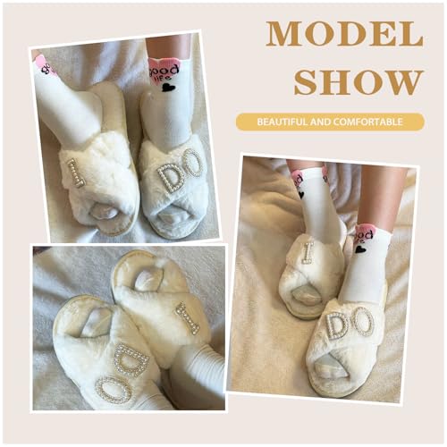 I Do Slippers With Bride Letter Makeup Open Toe Slippers For Women's Wedding Slippers Fuzzy Soft House Slippers For Bachelorette Party4
