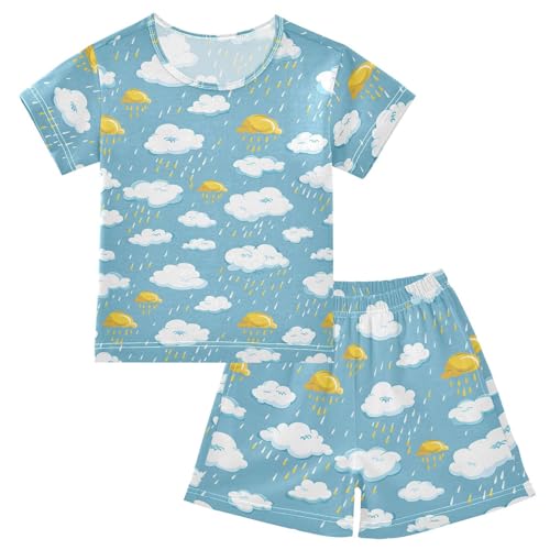 Pajama Short Sleeve Sets Clouds and Rain Summer Sleepwear 2 Piece Nightwear