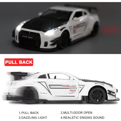 Image of DEUSON ECOM 1:24 Scale Super Toy Car for Kids Sport Car Diecast Metal Model Cars Light Sound Pullback with Openable Doors, Multicolor