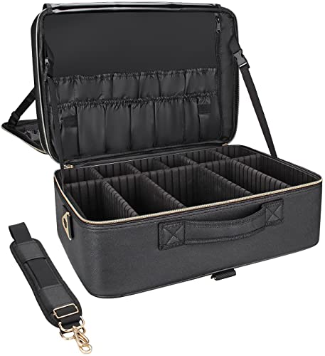 Relavel Extra großer Make-up-Koffer, Reise-Make-up-Zugkoffer, professionelle Make-up-Künstlertasche, tragbare Nagel-Organizer-Box, Kunstbedarfskoffer mit verstellbaren Trennwänden und Schultergurten