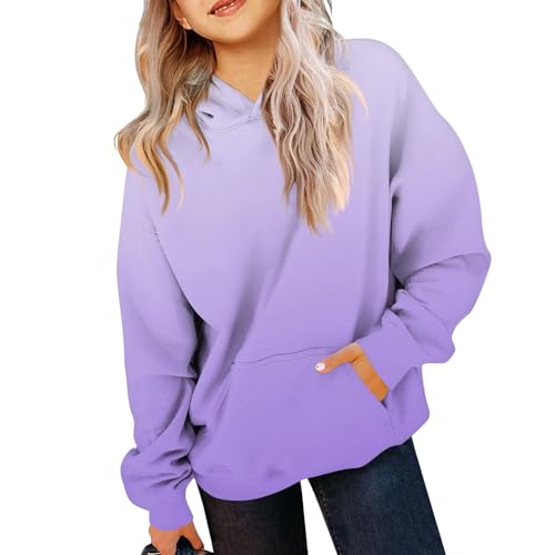 Cute Hoodies for Girls Oversized Long Sleeve Gradient Neon Sweatshirt Kids Casual Pullover with Pocket Preppy Clothes