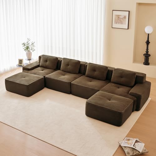 Image of Corduroy Modular Sectional Sofa, Oversized Cloud Couches for Living Room