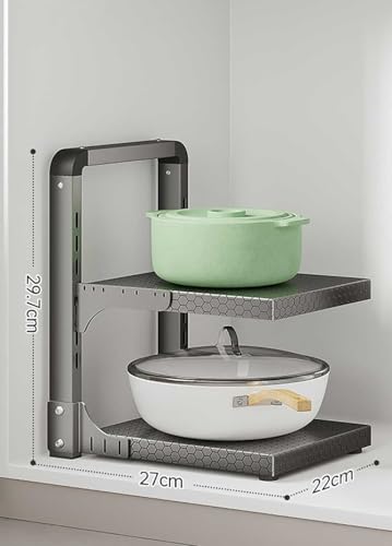 Pots and Pans Organizer Rack - Adjustable Heavy-Duty Carbon Steel Kitchen Storage for Saucepan and Lid, Counter and Cabinet Organizer - Image 6