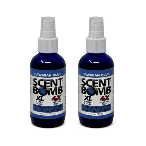 Scent Bomb Air Freshener Spray 2-Pack, Long-Lasting Odor Eliminator for Home & Car, Effective Deodorizer Spray for Kitchen, Bathroom, Fresh Room Spray & Smell Neutralizer, 4 oz, Hawaiian Blue