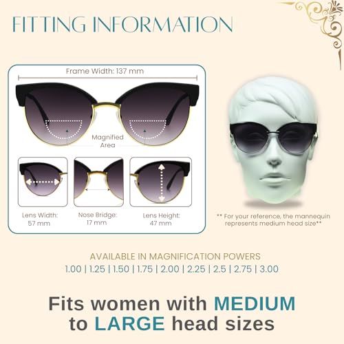 Image of proSPORT Women's Bifocal Reading Sunglasses - Cateye Frame, UV400 Protection, Gradient Lens, Lightweight Half Rim Readers