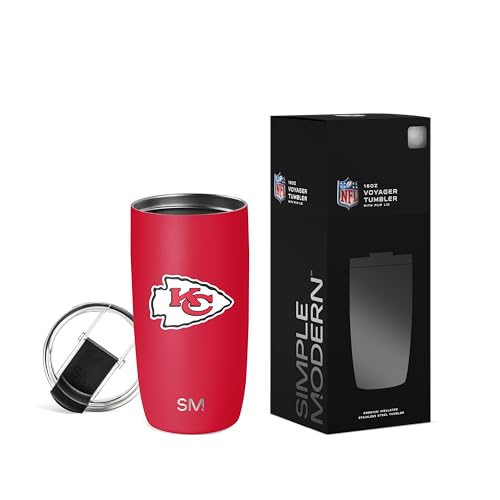 Simple Modern Officially Licensed NFL Kansas City Chiefs 16oz Travel Coffee Tumbler with Flip Lid | Stainless Steel Cup | Football Gifts for Men Women | Voyager Collection | Kansas City Chiefs