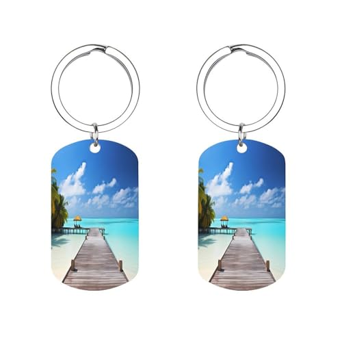 Porte-clés avec photo Maldives Vacances Porte-clés double face pour homme mari femme petite amie petit ami cadeau