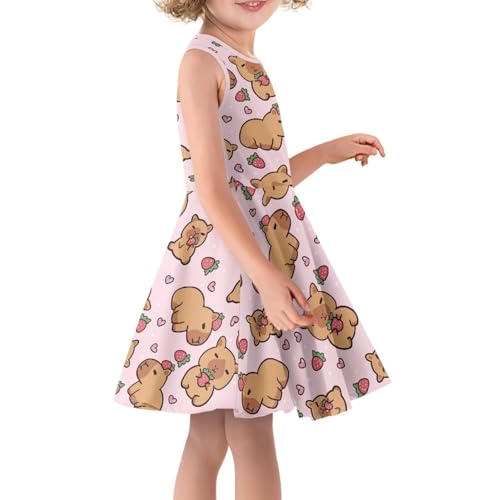Girls Crewneck Sleeveless Dress Dino Print Summer A-line Flowy Elastic Swing Sundress Age 3-16 Years3