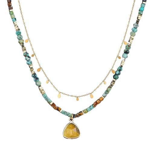 Plumiss Boho Dainty Gold Layered Beaded Necklaces for Women Daily Neckwear