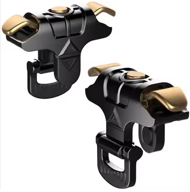 Genérico Gatillos para movil Call of duty PUBG Mobile 4 dedos Compatible con Android e IOS Color Negro apache y Dorado oro Ideal para Juegos FPS y MOBA 2 Unidades gatillos para movil call of duty