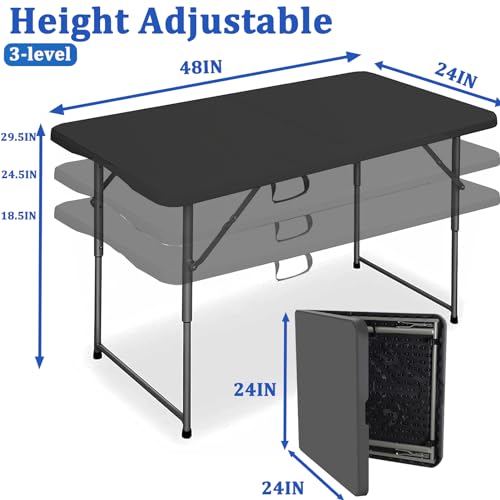 4 Foot Folding Table - Adjustable Height & Portable, Durable Plastic, Perfect for Camping & Dining