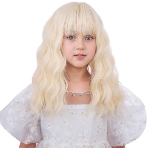 Image of Light Blonde Wig Short Platinum Blonde Wavy Curly Wigs with Air Bangs Synthetic Cosplay Hair Wig