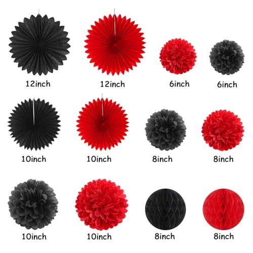 Image of Red Black Happy-Halloween Party Decorations - 13PCS Spider Web Bats Streamers Banner ,Paper Flowers Lanterns Tissue Pom Poms Fans, Classroom Birthday Bachelorette Hanging Supplies Decor Hugfond