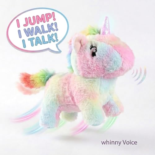 Image of GITGRNTH Walking Talking Unicorn Toy for Kids with Voice Repeat & Sound Control, Jumping, Soft Plush Rainbow Unicorn with Music, Lights & Movement, Battery Operated Interactive Toy for Boys & Girls