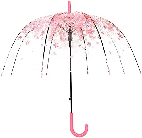Stick Umbrella, Cherry Blossoms Umbrella Transparent Dome Bubble Romantic Clear Semi-Automatic Sunny 8 Bone Sakura (Pink)