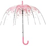 Stick Umbrella, Cherry Blossoms Umbrella Transparent Dome Bubble Romantic Clear Semi-Automatic Sunny