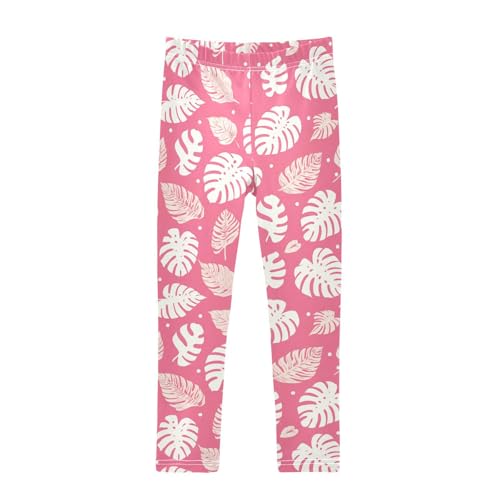 Wusikd White Monstera Girls' Leggings Toddler Doodles Leaves Pink Kids Yoga Pants Dance Active Tights 4T