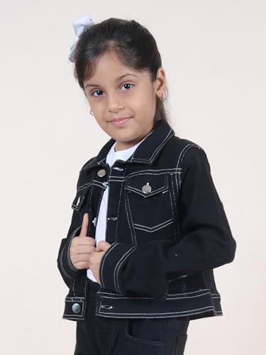 Image of Girls Full Sleeve Solid Crop Denim Jacket