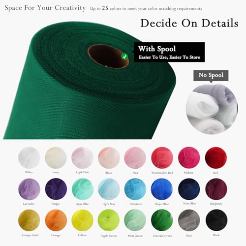 Image of Hunter Green Tulle Fabric Rolls 54 Inch by 40 Yards Tulle Bolt Spool for Wedding Decorations DIY Tutu Baby Shower Table Skirt Ceiling Decor Birthday Party Craft Supplies