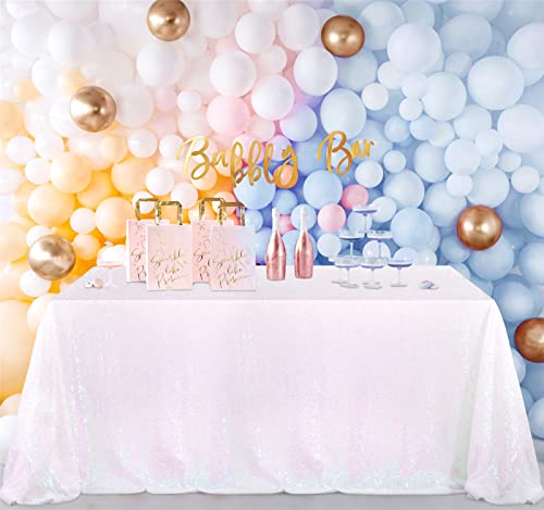 Image of B-COOL Sequin Tablecloth Mermaid Party Decoration: 90x156inch Large Rectangle Overlays for Halloween Thanksgiving Day Wedding Party Curtain Birthday Christmas Other Event Decor White Iridescent