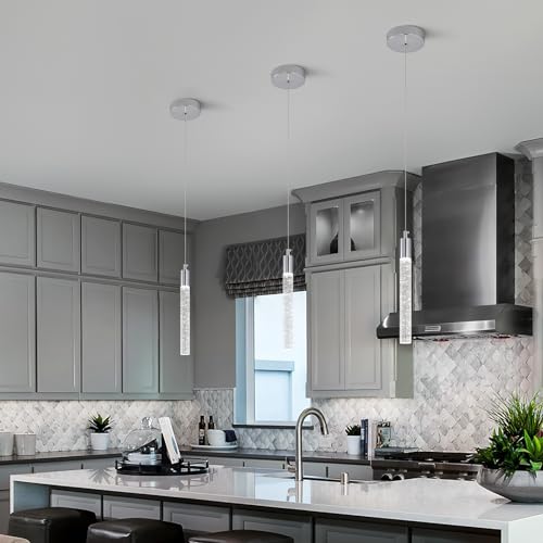 Image of Modern Kitchen Island Pendant Light Dimmable LED Chrome Finish Mini Crystal Pendant Lighting Bedroom Bedside Table Small Pendant Lights(1-Pack)