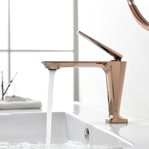 Robinet de salle de bain mitigeur monotrou or rose eau chaude et froide G1