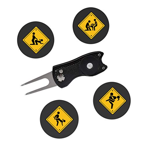 Andoji Golf Divot Repair Tool with Funny Ball Markers – Great Golf Gifts – Durable and Stylish Golf Divot Tool – Must-Have Golf Accessories – Unique Divot Repair Tool – Positions (Black)