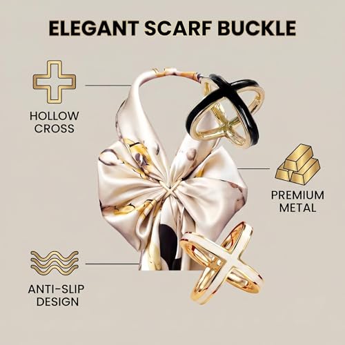 Image of SYWDUDUCLT Scarf Ring for Women's Shawl, Silk Neckerchief, Tshirt, Gold /Sivler, S /M /L, 2 Pcs