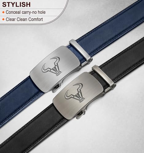 Image of BULLIANT Men belt 2Pack,Leather Ratchet Belt for Gift Men Dress Casual Jeans 1 3 /8 inch,Cut for Fit