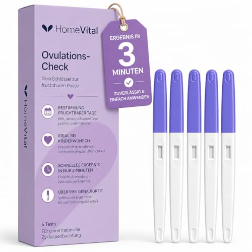 HomeVital Ovulationstest Kinderwunsch fruchtbare Tage & Eisprung zuverlässig erkennen Fruchtbarkeitstest für Frauen LH Teststreifen 30 mIU/ml über 99% Genauigkeit Ovulation Test Strips 5 Stück