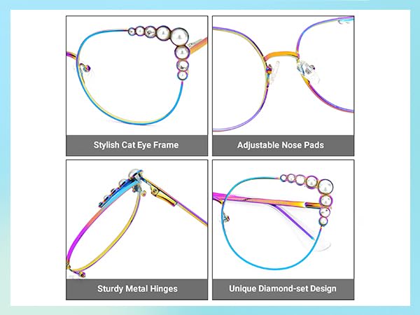 Image of Zeelool Stylish Metal Cat Eye Blue Light Blocking Glasses for Women ZJGM751692-04 Multicolor, Large