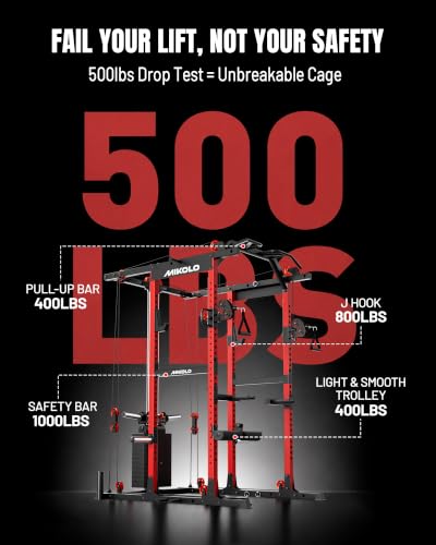 Image of Mikolo K6 2.0 Power Cage, Power Rack with Cable Crossover System, 2000LBS Squat Rack with LAT Pull Down System, Functional Trainer with Aluminum Pulley System for Home Gym