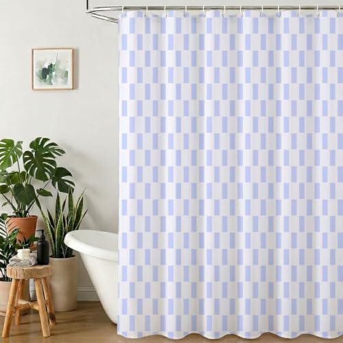 Rideau de douche en tissu polyester lavable avec ourlet lesté et anneaux - 2