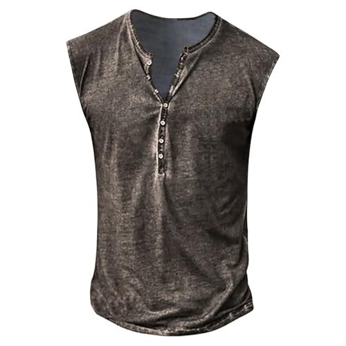 Camiseta Henley sin mangas para hombre con botones de estilo musculoso retro para verano