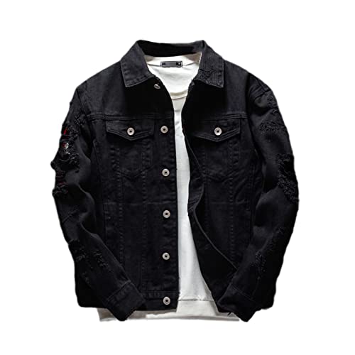 Veste d'automne homme noire XL Kelsiop : le denim déchiré sans froid