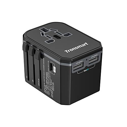 Universal Travel Power Adapter All in One Worldwide International Wall Charger AC Plug Adaptor with 5.6A Smart Power USB and 3.0A USB Type-C For USA EU UK AUS Phone Tablet Laptop (Black 4USB+Type C)