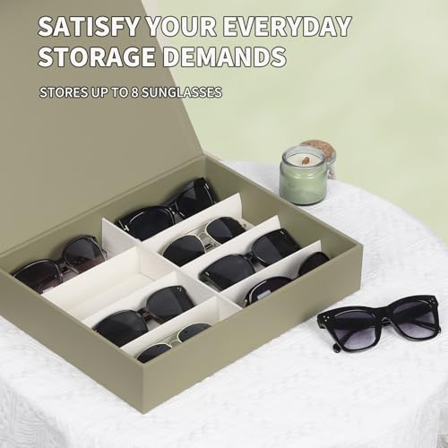 Image of AUTOARK Leather 8 Slot Sunglasses Organizer,Eyeglasses Holder for Men Women,Multiple Glasses Display Case,Light Green,MKAW053
