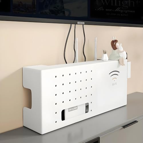 PUIOTEAI Wandbehang Router Verstecken Regal, Router Regal, Router Aufbewahrungsbox, Wand Router Aufbewahrungsbox, Wandmontage Tv Kabel Organizer Box(White)
