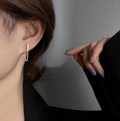 Reffeer Solid 925 Sterling Silver Bar Chain Dangle Earrings Drops for Women Teen Girls Bar Drop Earrings Chain Studs3