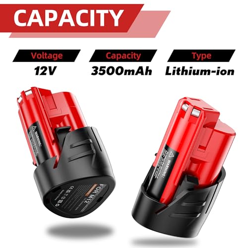 2 Pack M12 12-Volt Lithium-Ion 3.5Ah Battery and Charger Replacement for Milwaukee M12 Battery Compatible with Milwaukee 12V Battery Charger XC Lithium 48-11-2411 48-11-2420 48-11-2401 48-11-2402