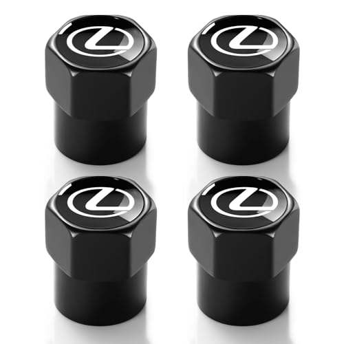 EzyPutse Tire Valve Stem Cap for Lexus RX ES GS LS NX RS GX LX RC LC RX350 is250 GX460 Metal Tire Stem Cover with Belt O-Ring Air caps Sports Accessories 4 Pack Black
