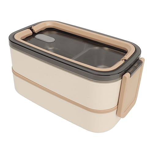 Fiambrera bento de acero inoxidable con cubiertos portatil y dos niveles de 1400ml color caqui 2