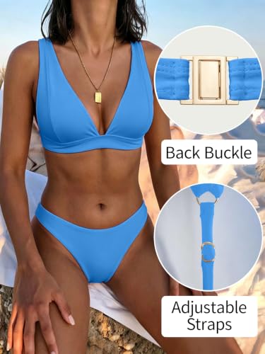 Image of Bathing Suits for Women Deep V Neck Sexy Two Piece Bikini Sets for Women Thong Halter Cheeky Swimsuit