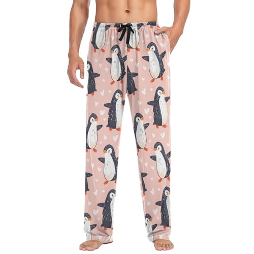 Men’s Cartoon Penguin Pajama Pants with Pockets, Comfortable Lounge Sleep Bottoms#13
