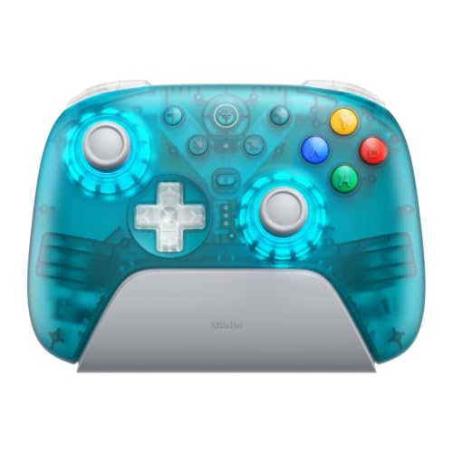 Image of 8BitDo Ultimate 2 Wireless Controller for Windows PC, Apple, Steam & Android, Gaming Controller with TMR Joysticks, Hall /Tactile Triggers, Motion Control, RGB Fire Ring, 1000Hz Polling Rate, Clear Blue