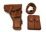 CLAYHU Surplus Original Vietnam War Chinese Type 54 TT Tokarev Pistol Leather Holster Ammo Pouch W Strap, brown