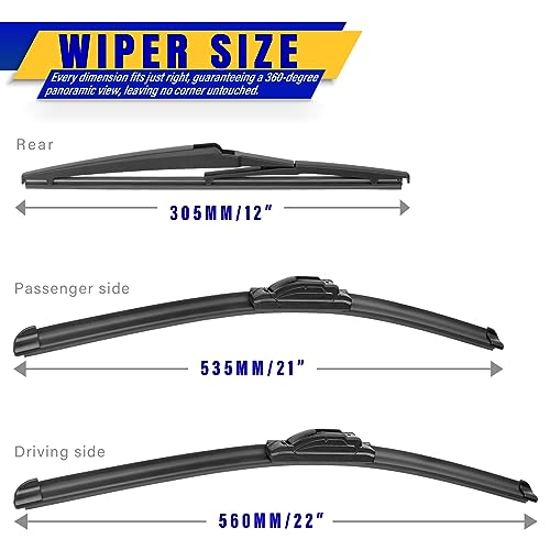 Image of 3 wipers Replacement for 2011-2013 Jeep Grand Cherokee /2011-2021 2022 2023 Dodge Durango, Windshield Wiper Blades Original Equipment Replacement - 22 inch /21 inch /12 inch (Set of 3) U /J HOOK