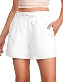 CRZ YOGA Comfy Cotton Sweat Shorts for Women Casual Summer Drawstring for Gym Lounge Workout Jersey with Pockets White Medium