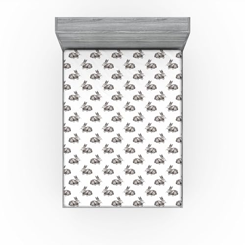 Ambesonne Bunny 2 Pack Fitted Sheet, Sketch Art Wildlife Hare, Bed Cover All-Round Elastic Deep Pockets 2 Pieces, Package Contains 2 King Size Fitted Sheets, Brown