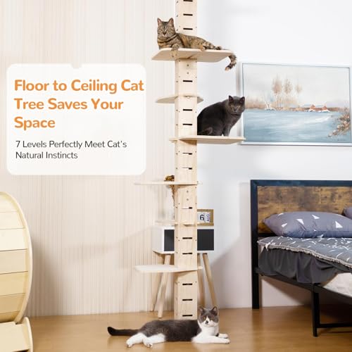 Torre para gatos de piso a techo ajustable de madera miniatura 3